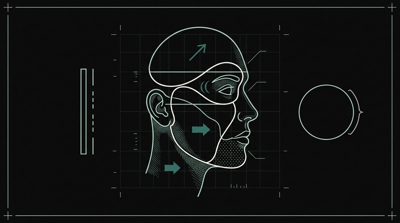 Ilustração dos territórios da face tratados em um único tempo cirúrgico