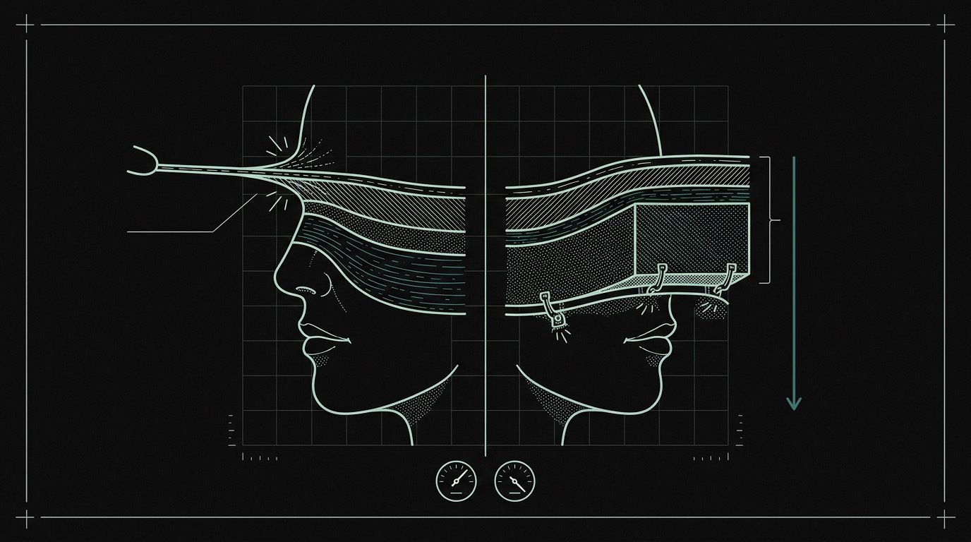 Ilustração comparando o plano superficial e o plano profundo no lifting facial